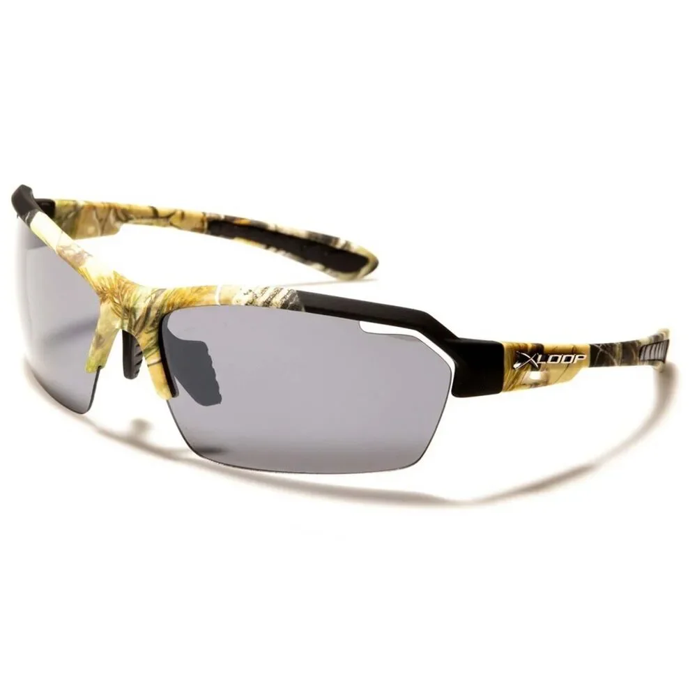 X-Loop Wrap Around Camouflage Camo Rectangle Gray Lens Sport Sunglasses